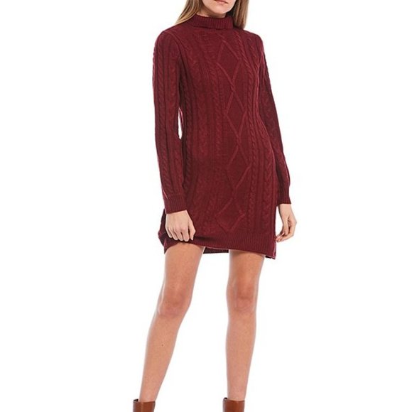 Turtle-Neck Cable Knit Sweater Dress - Picture 1 of 7